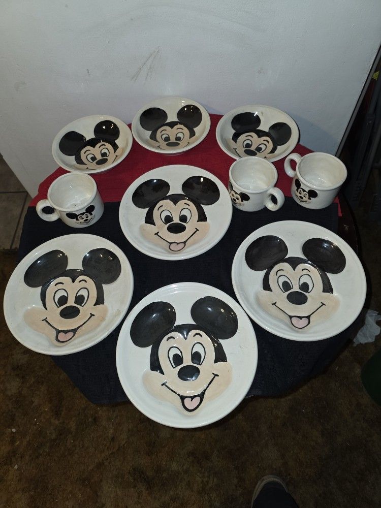 Vintage Mickey Mouse Ceramic Plate Set Of 10
