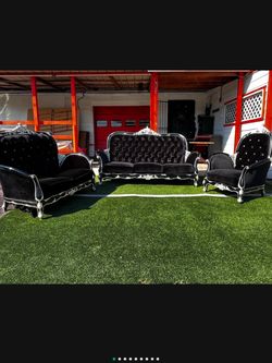 Baroque Style Black Velvet Sofa Set