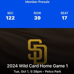 Padres Wild Card Game 1 Section 122 Row 39 10/1/24 Also Have Game 2&3