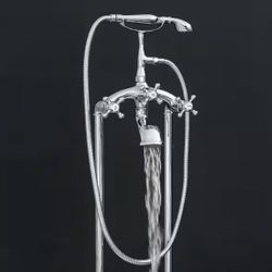 AKDY 3-Handle Freestanding Floor Mount Claw Foot Tub Faucet Bathtub Filler with Telephone Hand Shower in Chrome