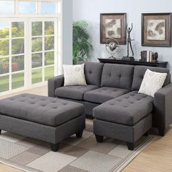 Reversible Sectional Sofa W/ Large Ottoman