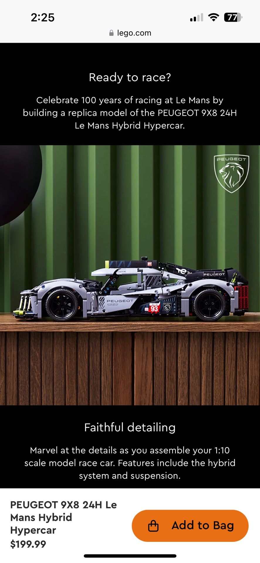 LEGO Technic PEUGEOT 9X8 24H Le Mans Hybrid Hypercar