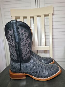 Tony Lama Grey Moore Full Quill Ostrich Western Boots TL5355 Men's Size 9.5 D