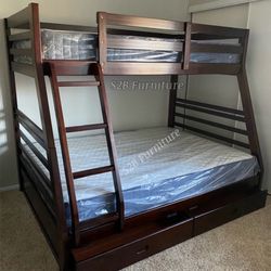 Twin Full Espresso Bunk bed With Ortho Matres!
