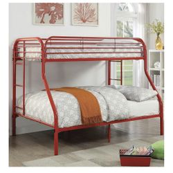 Red Metal Twin Over Full Bunk Bed – Sturdy & Stylish