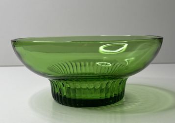 Vintage A.L. Randall Co. Green Glass Bowl Dish with Ribbed Collar Base