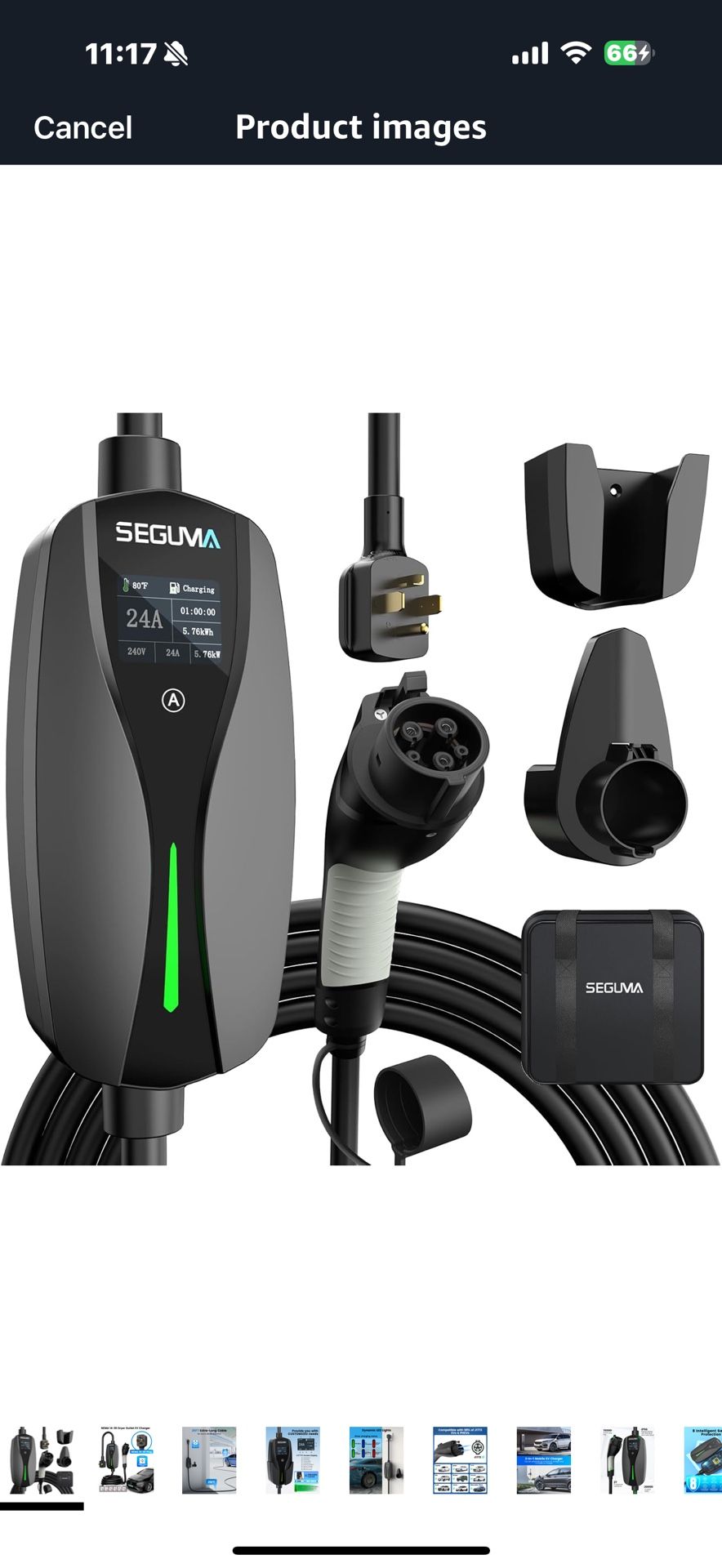 NEMA 14-30 Level 2 EV Charger, Electric Vehicle Portable Charger with 24A 240V 25FT Cable, Adjustable Current (10-24A), Home MobileEV Charging Station