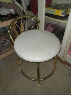 Vintage Brass Vanity Stool with White Cushion