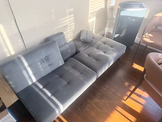 Gray Velvet Tufted Sofa Futon