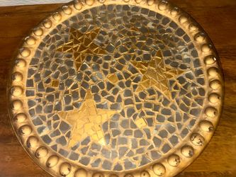 Vintage Y2K Pier 1 Celestial Glass Mosaic Star Candle Plate