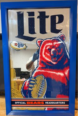 VINTAGE Chicago Bears Miller Lite NFL Football "Headquarters" Bar Mirror 24x38