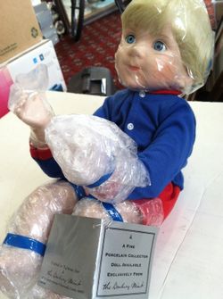 The Danbury Mint Porcelain Sitting Boy Doll w/ tag