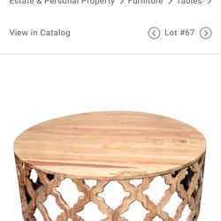New in Box Sari Natural Mid-Century Modern Solid Sheesham Wood, Round Coffee Table