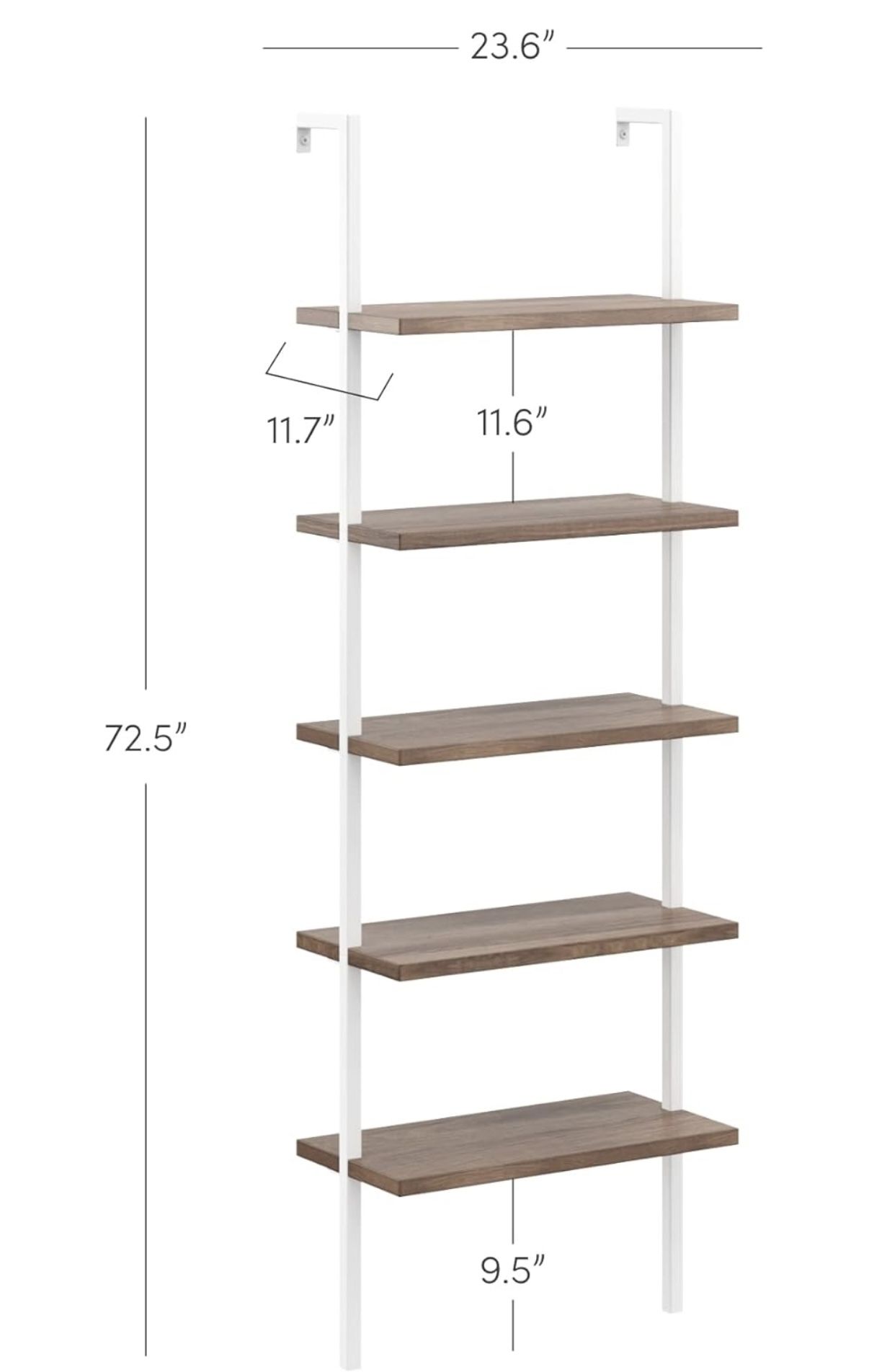 5-Shelf Ladder Bookshelf Oak And White