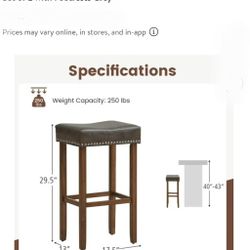 2 Costway 29.5" Wood Frame PU Leather Upholstered Bar Stools Nailhead Trim with Footrests Brown+Grey