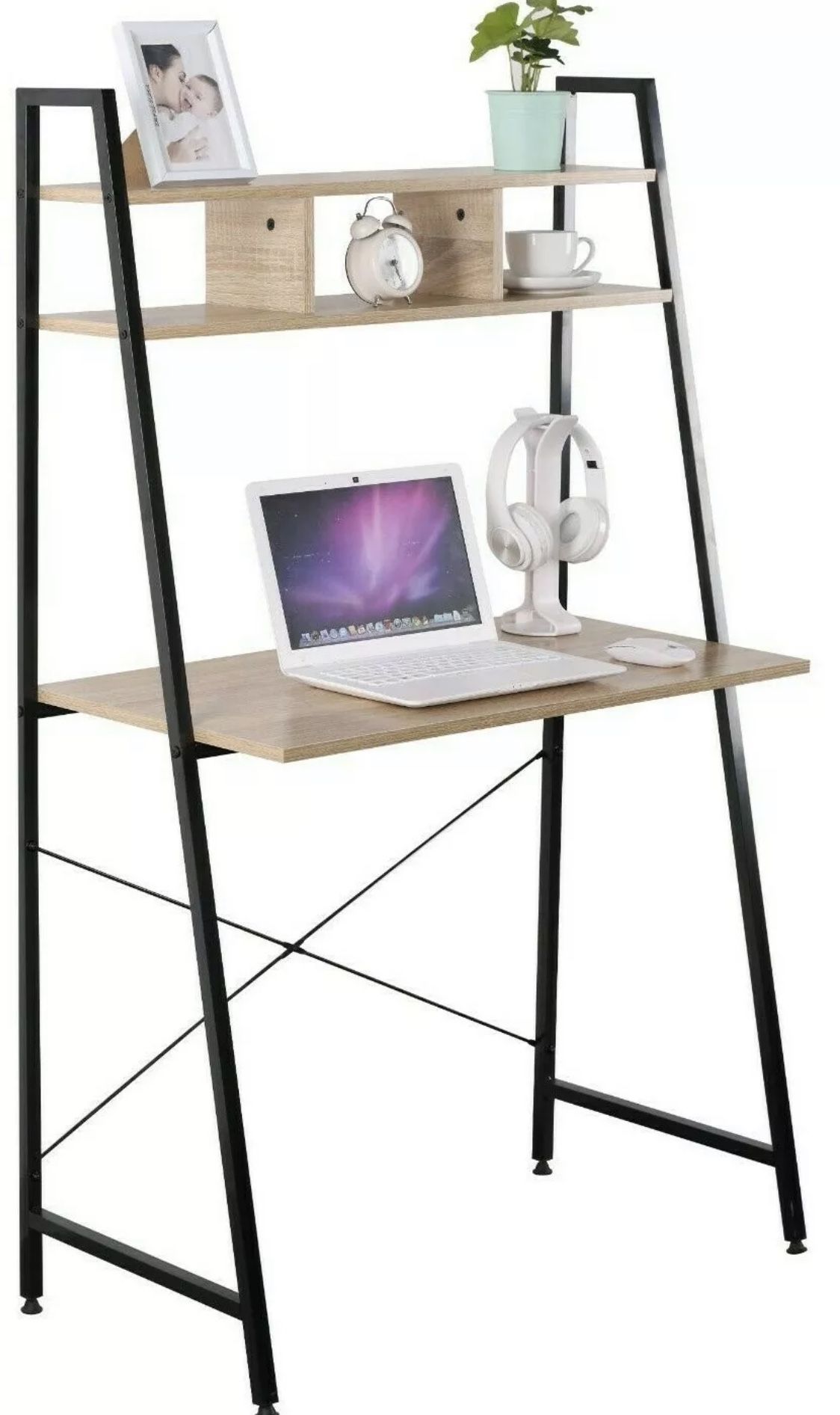 Modern Student Home Office Bedroom Wooden Desk With Iron Frame