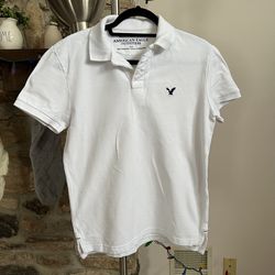 American Eagle Women White Polo Shirt 