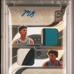 2020 SPECTRA ANTHONY EDWARDS LAMELO BALL RC 3-COLOR DUAL PATCH AUTO  25 PSA 10