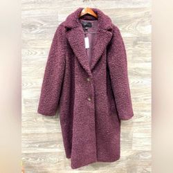 NEW Ann Taylor Designer Maroon Purple Teddy Jacket Coat Plush Oversized XL