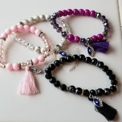 Evil Eye  White Hamsa Hand Bracelet 