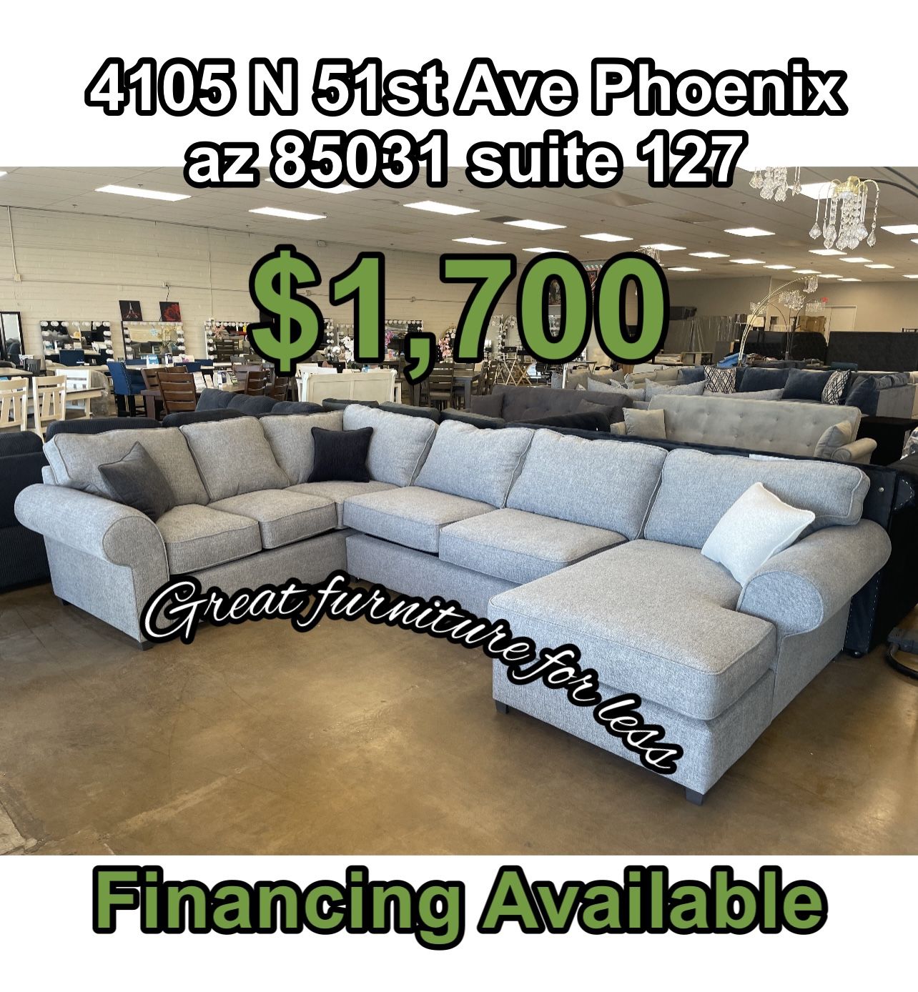 Sectional Grey With Pillows Brand New