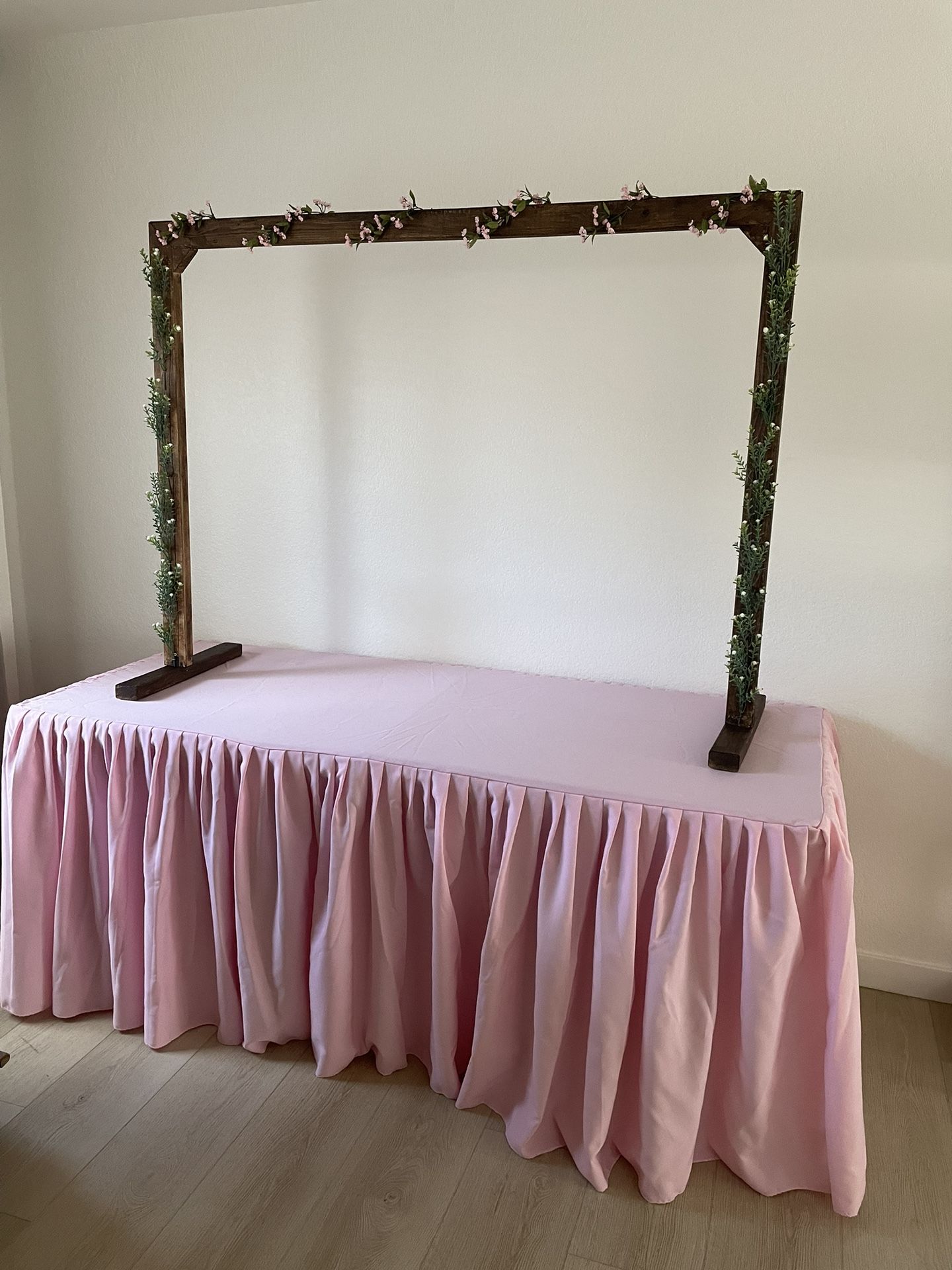 Pink Tablecloth & Desert Wood Frame Arch Food Table party decoration wedding birthday $135 obo