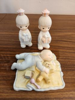 Precious Moments Jonathan & David w/ Cabbage Patch Kids Porcelain Sleeping Friends Figurine #5051, 1985 r