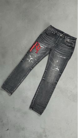 Amiri Distressed Skinny Jeans Gray