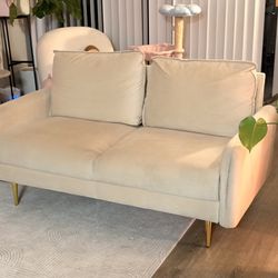 Beige Velvet Loveseat Couch