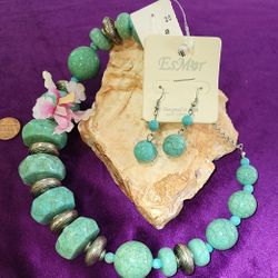 Turquoise (Faux) Silver Beaded Set