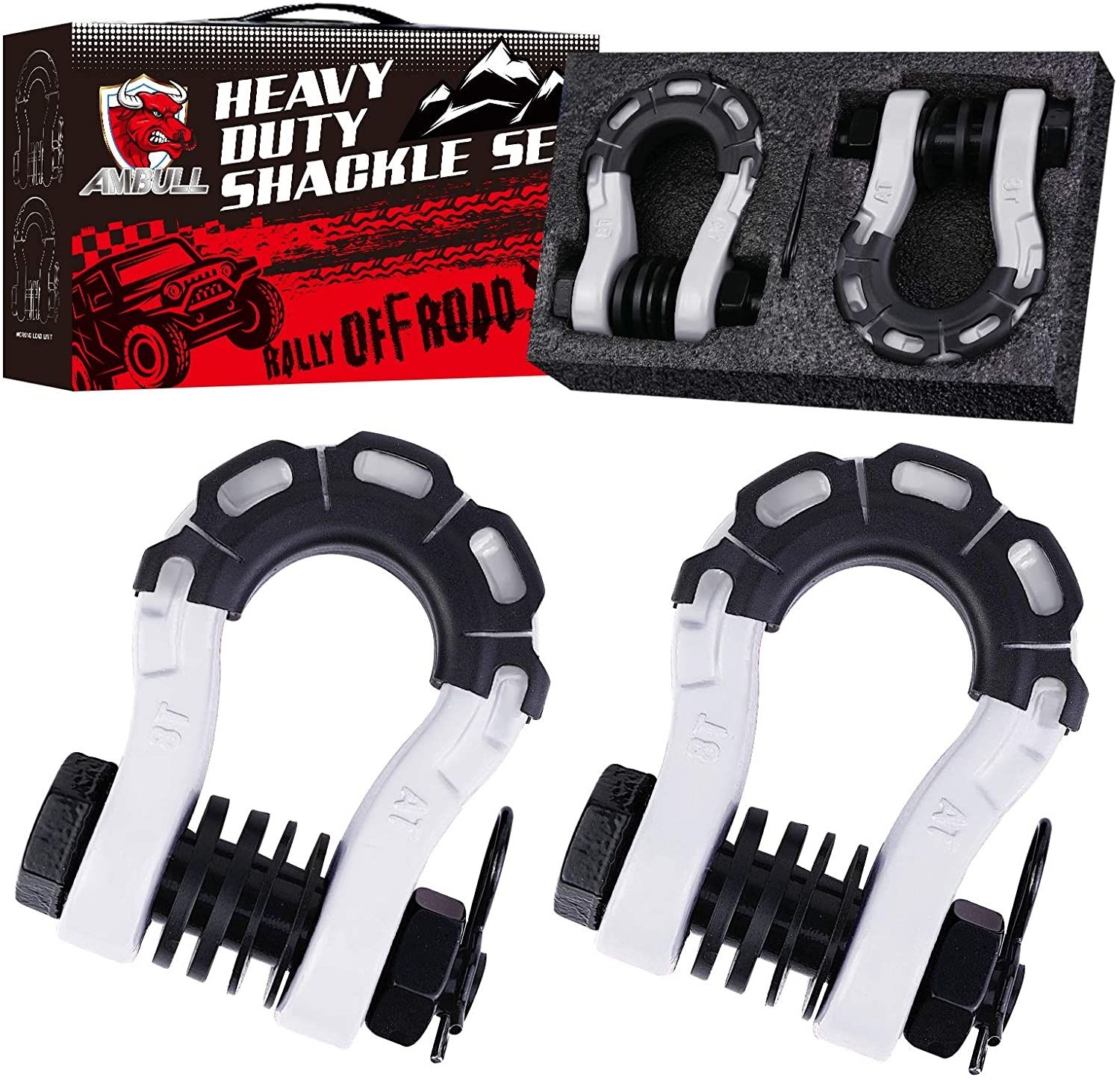 AMBULL Shackles Upgrade 3/4" D Ring Shackle (2 Pack) 68,000 lbs Break Strength with 7/8" Pin, Isolator and Washer Kits for Use with Tow Strap, Winch,