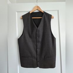 Classic Mens Gray/black Button-Up Suit Vest 42 T, Wool 