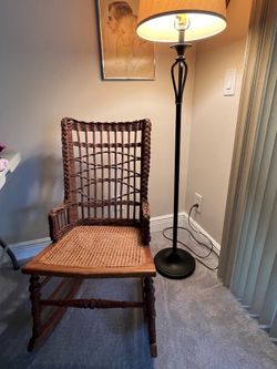 Cozy Reading Nook Bundle – Wicker Rocking Chair + Floor Lamp