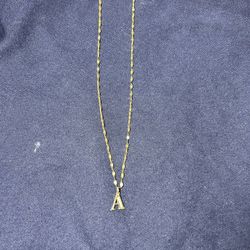 20" 10K Hollow Gold Figaro Chain with Cubic Zirconia "A" Initial Necklace Charm in 10K Solid Gold