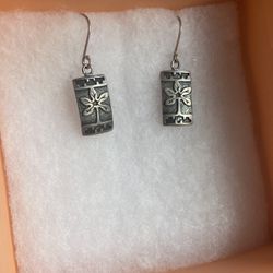 Silver Charlene, Silver Tree Round, Rectangular Dangle, Earring, Solid Sterling Silver 935