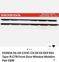 OEM Front Door Window Moldings For The EK 96-00 Civic