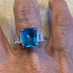 New CZ 3 Kt Blue Amethyst Sterling Silver Wedding Ring Size 9