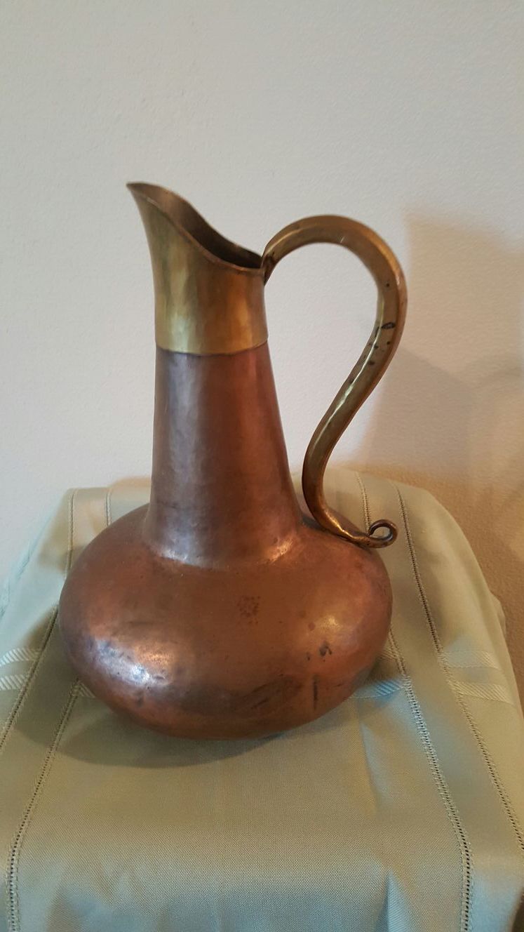 Vintage Hammered Copper and Brass Pitcher
