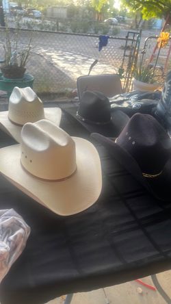 4 cowboy hats 3 pair cowboy boots