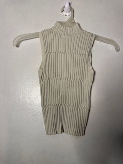 Cream Ribbed Mock Neck Sleeveless Top