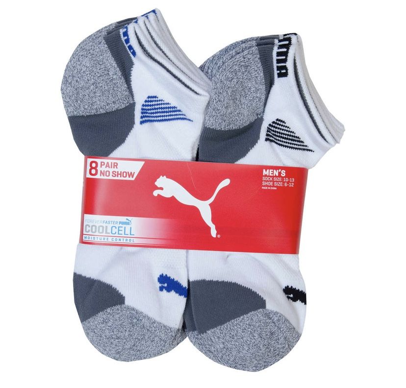 Puma Mens No Show Low Cut Sport Socks 8-Pack White