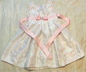 Jenny & Me Shiny White Pink Floral Embroidery Crystal Bow Tulle Party Dress