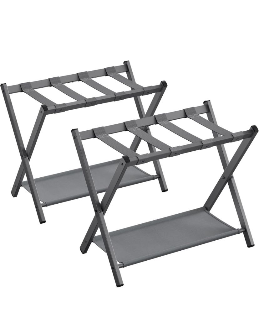 Steel Frame Luggage Racks for Guest Room, Set of 2, Suitcase Stand with Storage Shelf