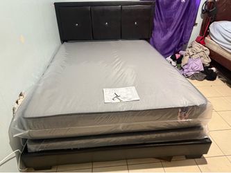 NEW BED FRAME QUEEN SIZE WITH MATTRESS AND BOX SPRING