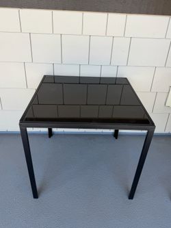 Black Glass Patio Side Table / Outdoor Accent Table