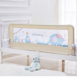 New-Toddler Bed Rail 59 Inch Baby Bed Rail Guard Extra Long Safety Foldable Including 1 Pc Safety Belt (Beige Color)