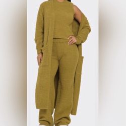 Three Piece Womens Cardigan Sweater & Coat Set - Various Colors And Sizes 