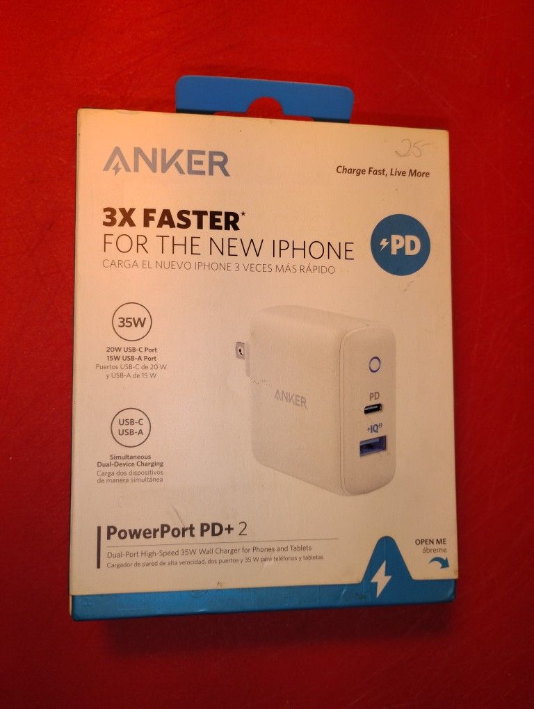 📦 Brand New Anker PowerPort PD+ 2 Wall Charger – 35W Dual Port USB-C & USB-A 🔋