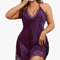 Avidlove Lingerie for Women Plus Size Satin Lace Nightgown Sexy Full Sleepwear