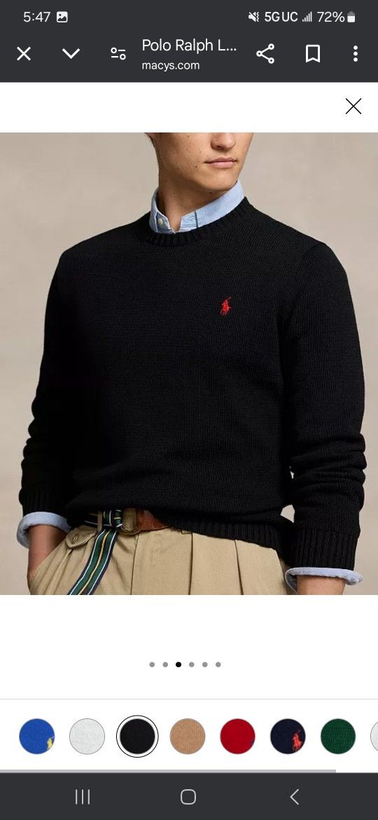 Polo Ralph Lauren Cotton Crewneck Sweater Mens Size Large NEW